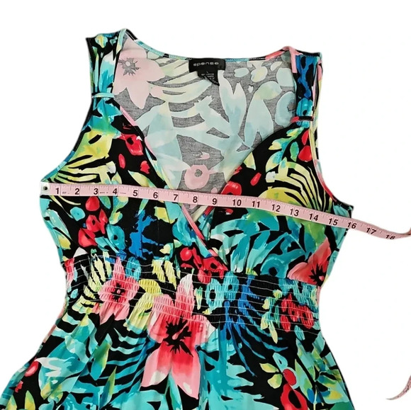 Spense Size Large Sleeveless Empire Waist Colorful Tropical Tiered Maxi Dress - Picture 5 of 6